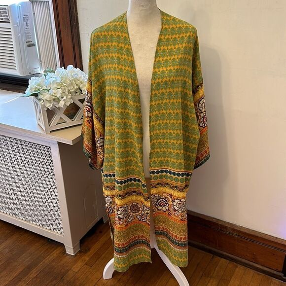 Jade by Jane multicolored floral paisley long open kimono Size L EUC - Picture 2 of 8